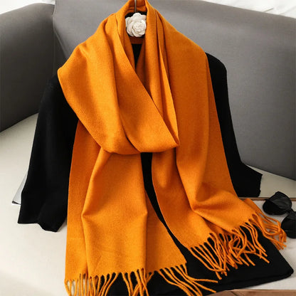 Women's Solid Cashmere Winter Scarf with Tassels – Warm Shawl Pashmina