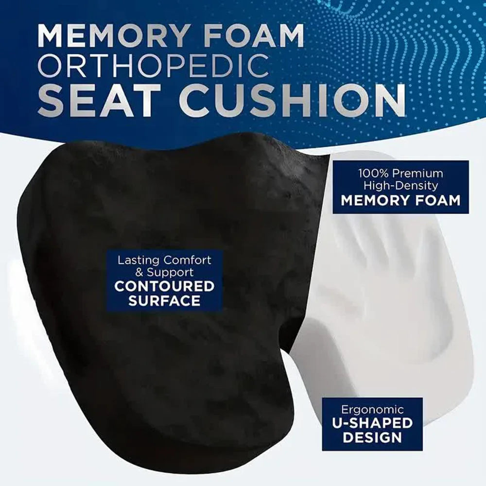 Memory Foam Orthopedic Seat Cushion – U-Shaped Coccyx Chair Pad