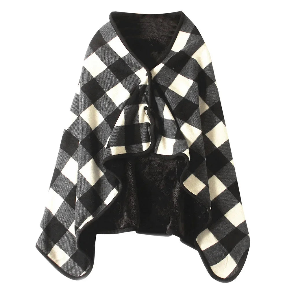 Plaid Blanket Scarf Wrap – Women's Double-Layer Winter Shawl