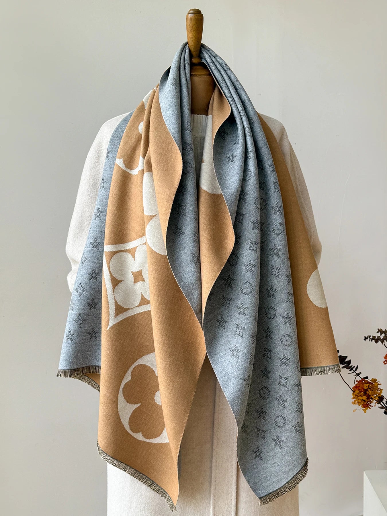 Women's Faux Cashmere Jacquard Shawl Scarf – Warm Blanket Wrap