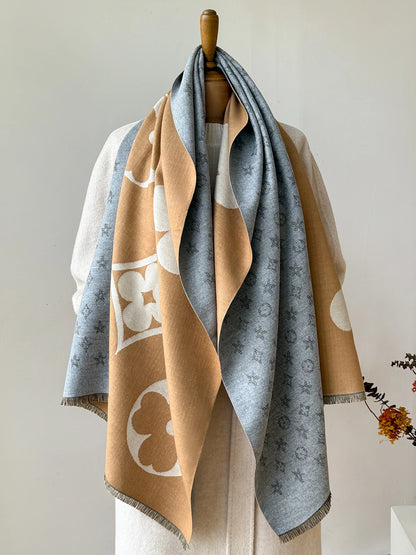 Women's Faux Cashmere Jacquard Shawl Scarf – Warm Blanket Wrap