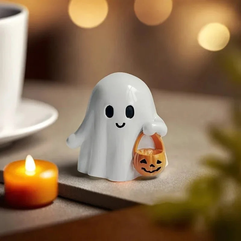 Halloween Ghost Statue – Cute Anime Pumpkin Figurine Decor