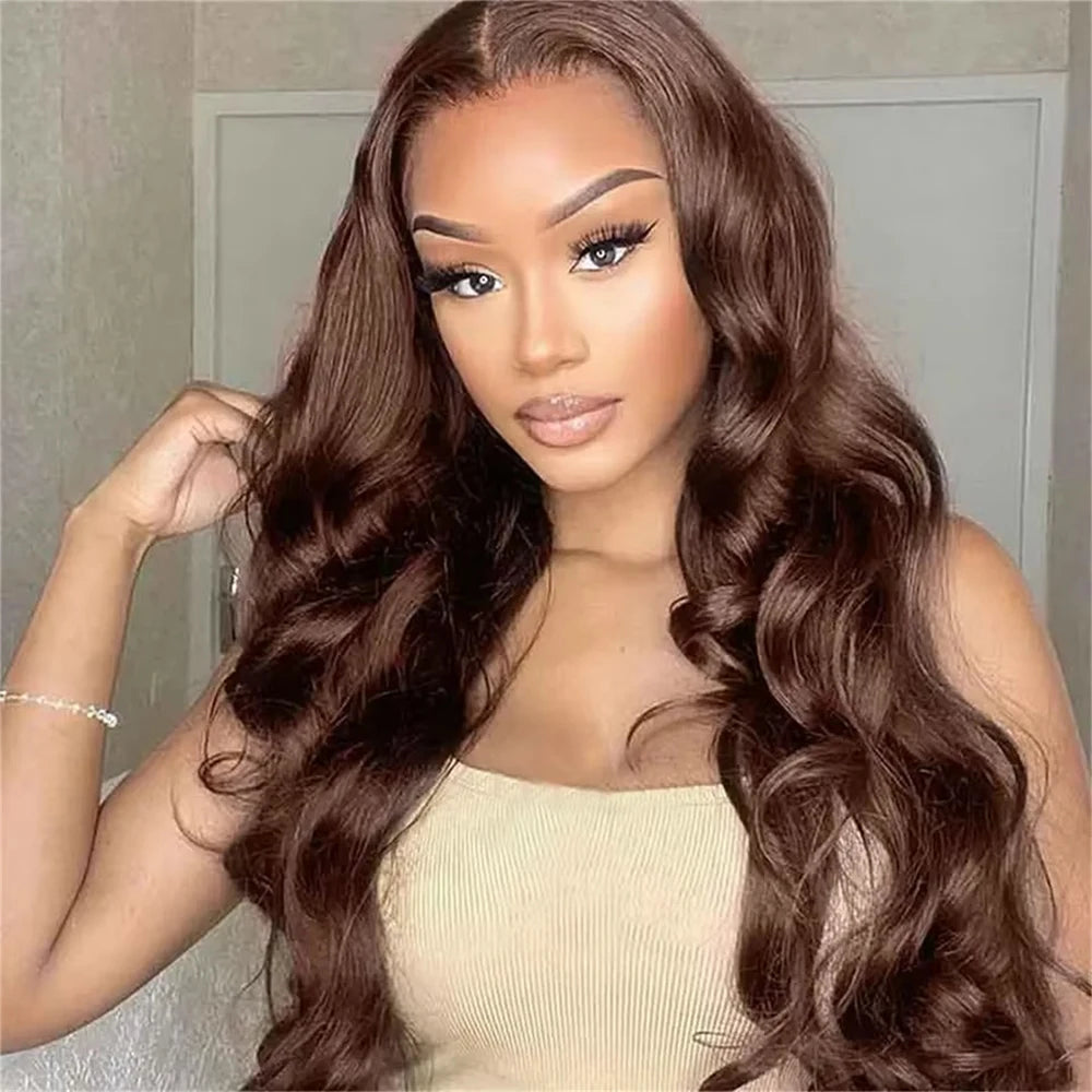 Chocolate Brown Body Wave Lace Front Human Hair Wig – 13x4 & 13x6, 18–46 Inch
