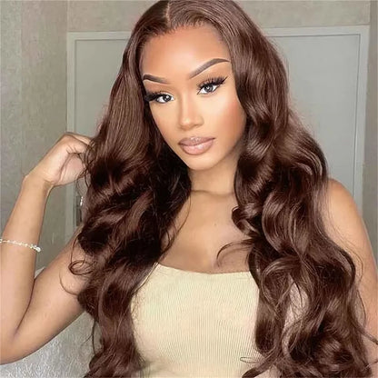Chocolate Brown Body Wave Lace Front Human Hair Wig – 13x4 & 13x6, 18–46 Inch