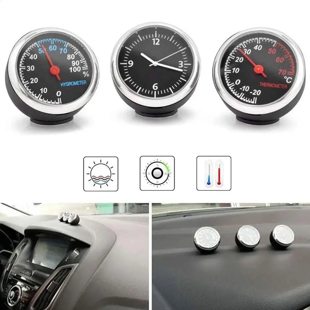 Mini Car Dashboard Clock, Thermometer & Hygrometer Gauge