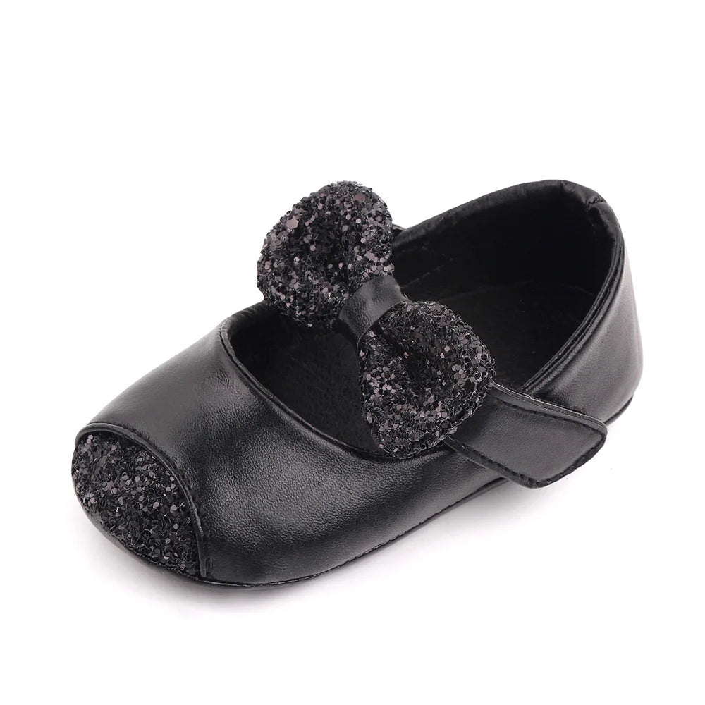 Baby Girl Mary Jane Shoes – Glitter Bowknot Soft PU Anti-Slip