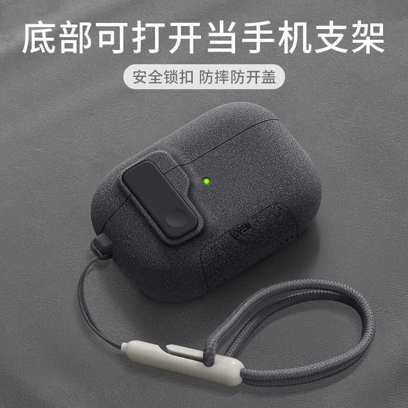 AirPods Pro 3 Case with Phone Stand – Magnetic Lock, Carabiner Hook & Shockproof TPU Cover
