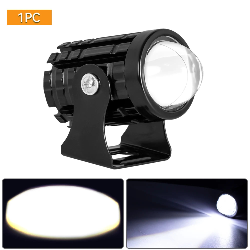 Motorcycle LED Projector Headlight – Dual Color Fog & Driving Lamp for ATV Scooter
