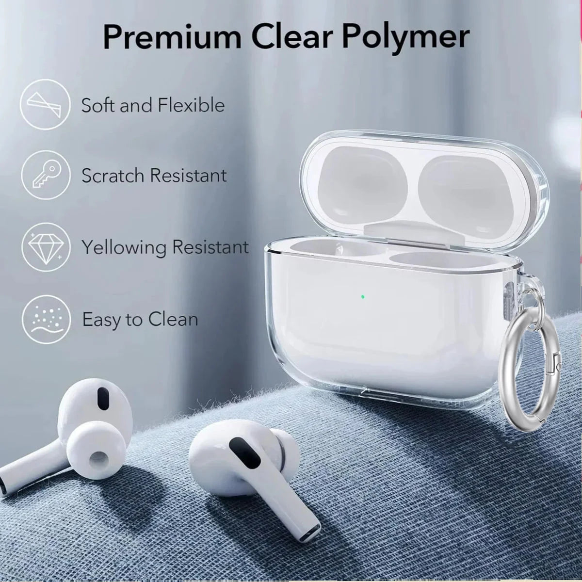 Clear TPU AirPods Case with Ring Clip – Shockproof Transparent Cover