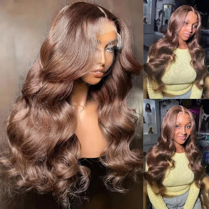 Chocolate Brown Body Wave Lace Front Human Hair Wig – 13x4 & 13x6, 18–46 Inch