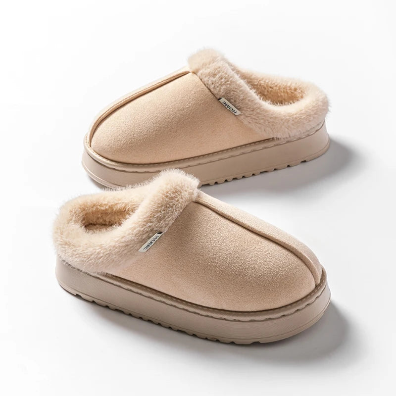 Fluffy Indoor Slippers with Thick EVA Sole – Unisex Warm House Shoes