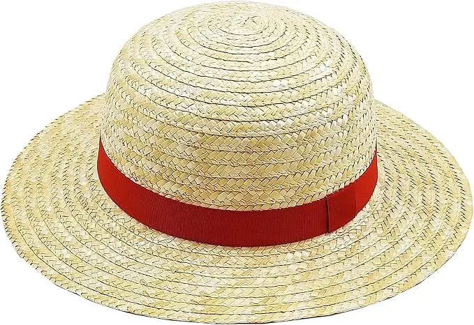 Straw Sun Hat with Red Band & Chin Strap – Unisex Costume Hat
