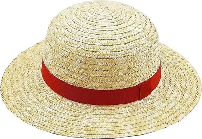 Straw Sun Hat with Red Band & Chin Strap – Unisex Costume Hat