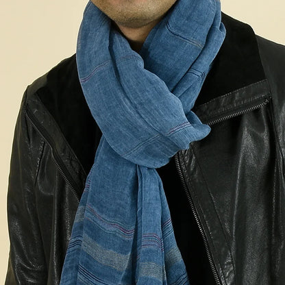 Men's Cotton Linen Striped Scarf with Tassels – Long Shawl Wrap