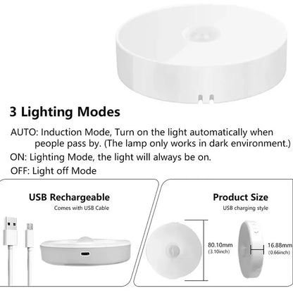 Motion Sensor LED Night Light USB Rechargeable 3 Color Modes (2–6 Pack)