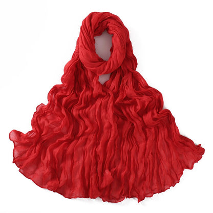 Women's Crinkle Cotton Voile Scarf – Lightweight Solid Color Shawl