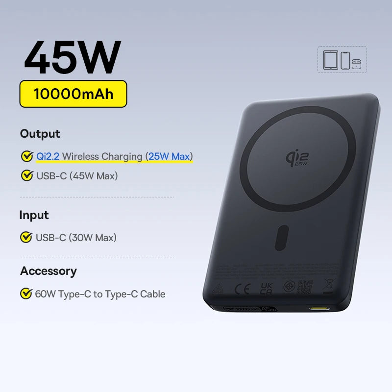 Baseus Qi2 Magnetic Power Bank 10000mAh – 25W Wireless & 45W Wired Charging