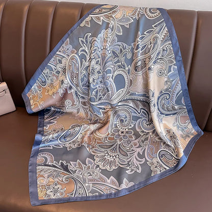 Silk-Feel Square Scarf – Women's Satin Print Neckerchief & Hair Band