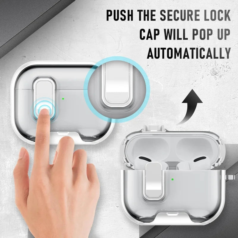 Clear AirPods Pro 3 Case Shockproof TPU Cover with Lock & Carabiner Ring
