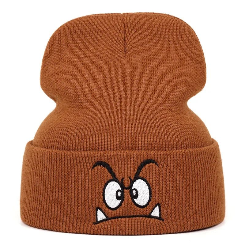 Cartoon Embroidered Knit Beanie Hat – Unisex Winter Cap