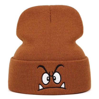 Cartoon Embroidered Knit Beanie Hat – Unisex Winter Cap