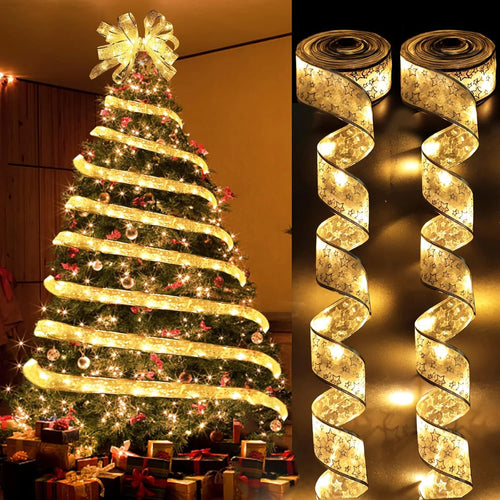 Christmas Ribbon Fairy Lights – DIY Bow String Tree Ornaments
