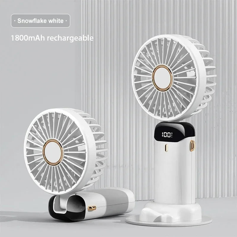 Handheld Mini Fan Foldable 5-Speed USB Rechargeable with Phone Stand & LED Display