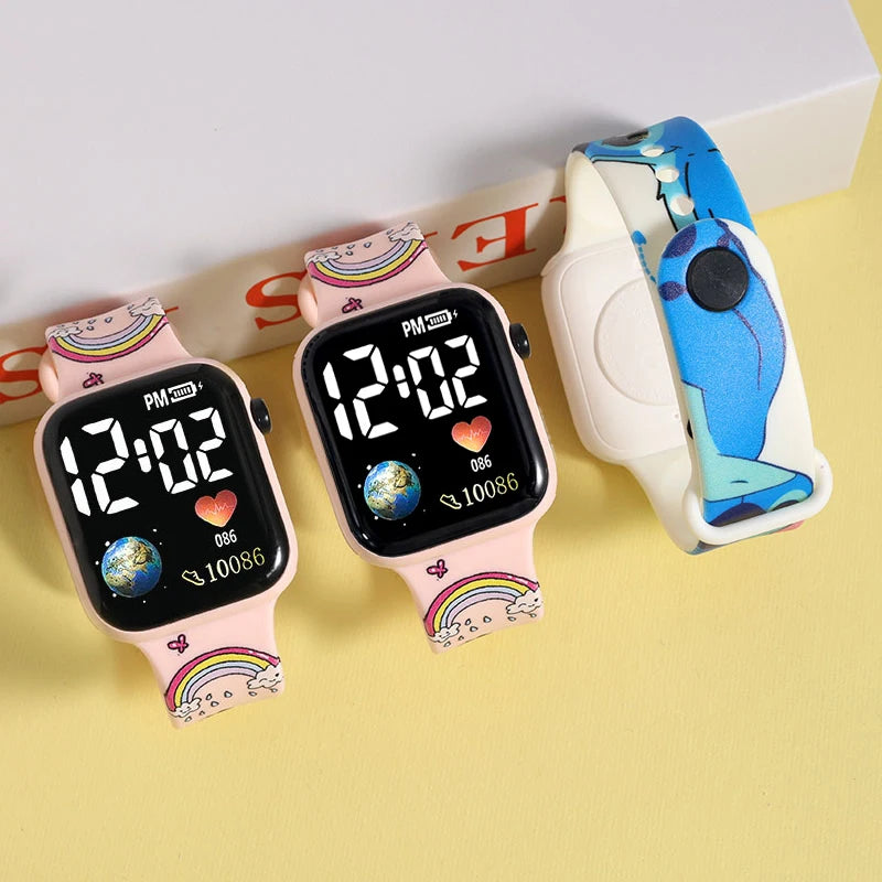 Kids Digital LED Watch – Cute Cartoon Print Silicone Wristwatch for Girls & Boys