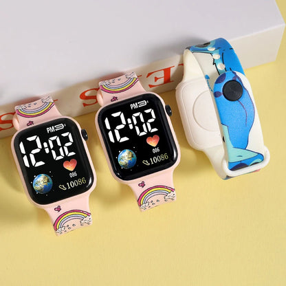 Kids Digital LED Watch – Cute Cartoon Print Silicone Wristwatch for Girls & Boys