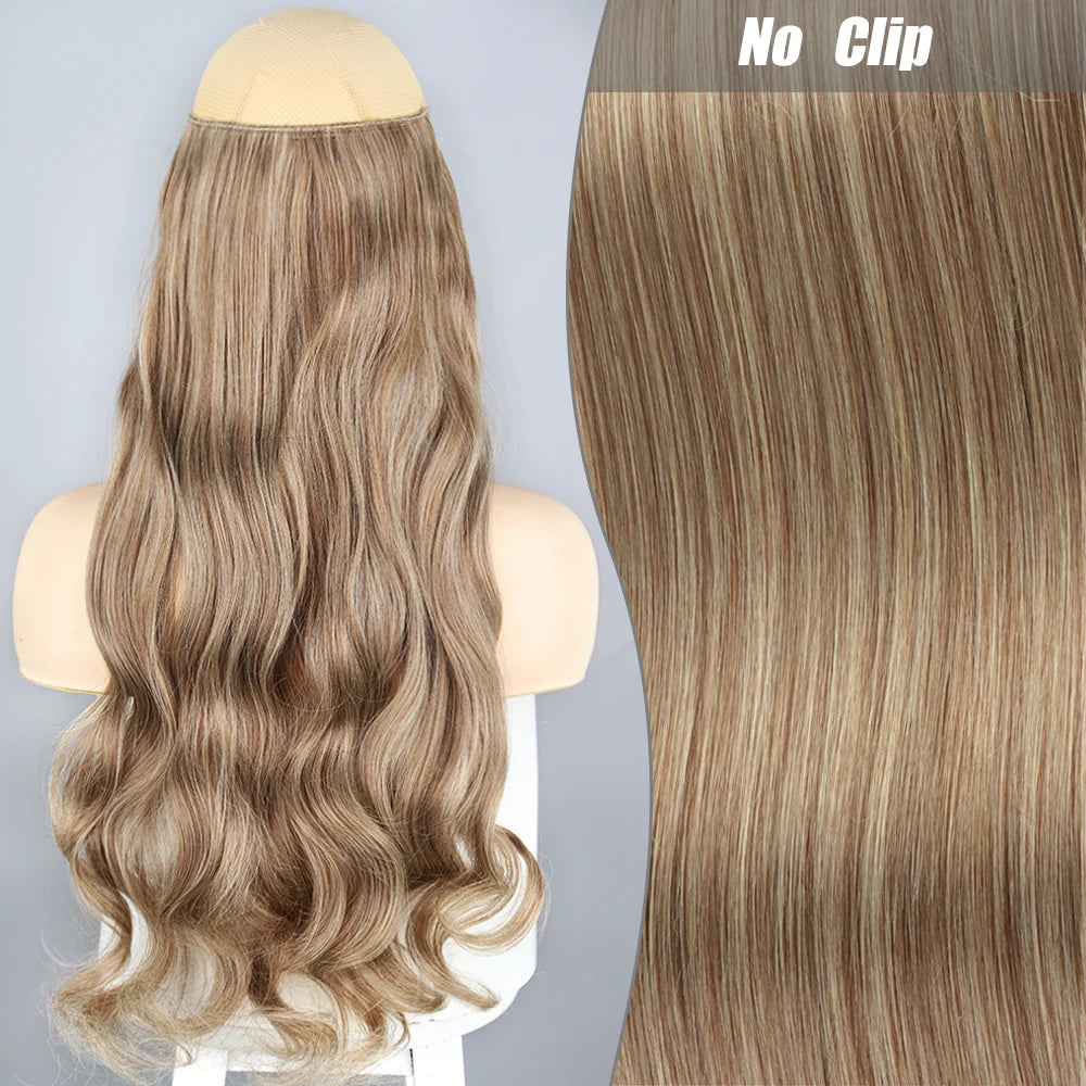 No-Clip Halo Hair Extensions – Long Wavy Synthetic Hairpiece