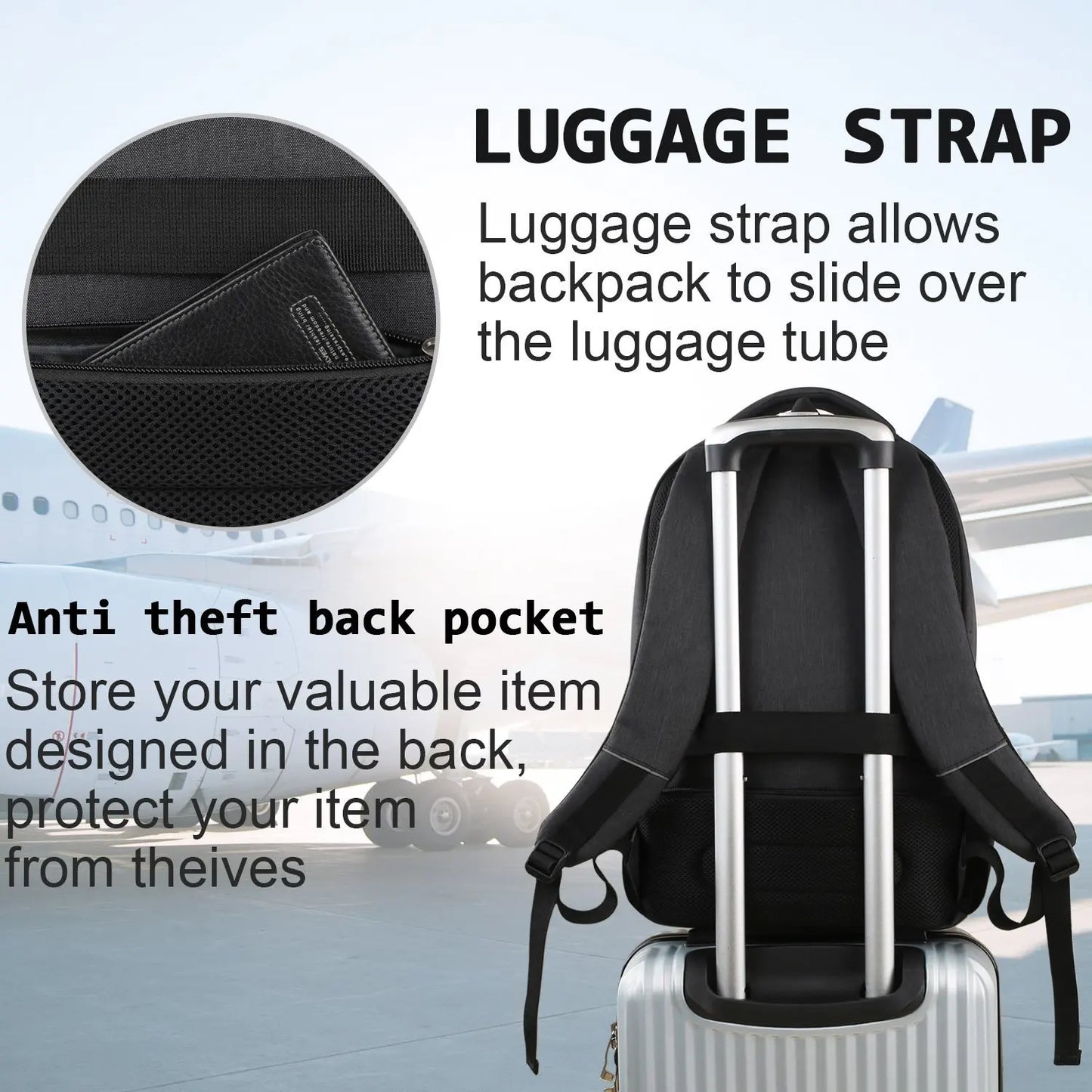 Large Capacity Travel Laptop Backpack with USB Charging Port