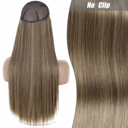 No-Clip Halo Hair Extensions – Long Wavy Synthetic Hairpiece