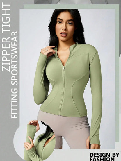 Women's Zip-Up Turtleneck Sports Jacket – Slim-Fit Activewear Top