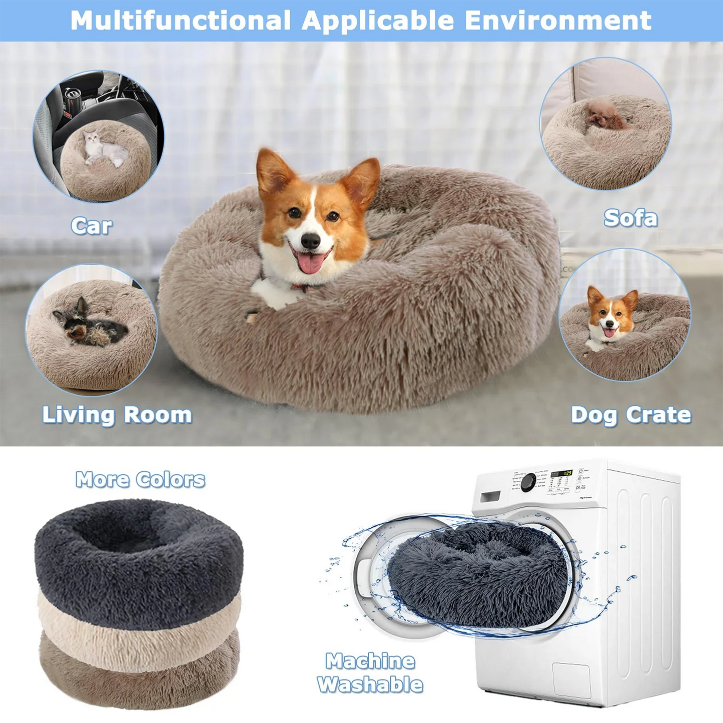 Calming Donut Cat Bed – Super Soft Plush Washable Pet Sleeping Cushion