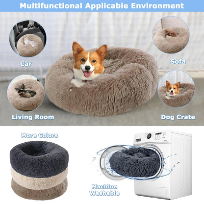 Calming Donut Cat Bed – Super Soft Plush Washable Pet Sleeping Cushion