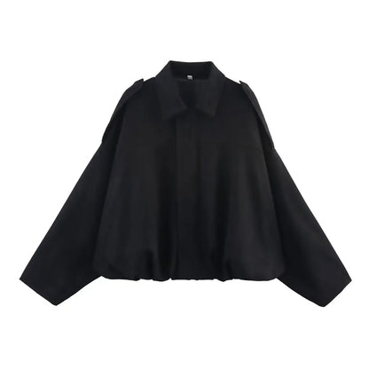 Women's Oversized Suede Bomber Jacket – Long Sleeve Zip-Up Streetwear Coat