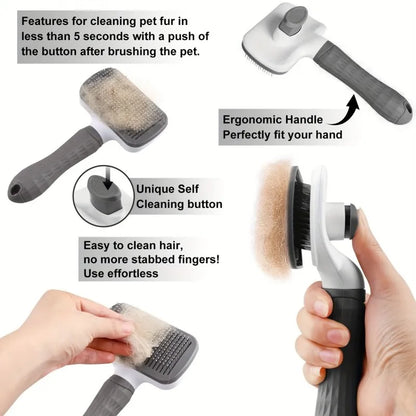 Self-Cleaning Pet Slicker Brush for Dogs & Cats – Detangling & Massage