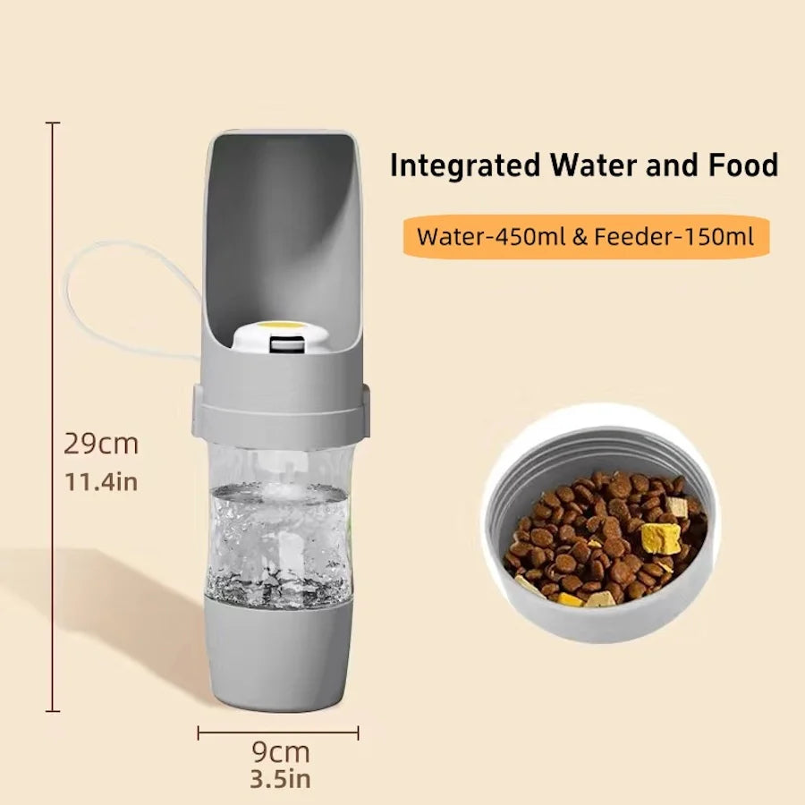 Portable Dog Water Bottle with Food Storage & Feeder Bowl – 500ml