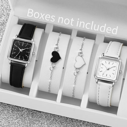 Women's Square Watch & Heart Bracelet Set – 2 or 4 Piece