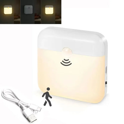 Motion Sensor Night Light USB Rechargeable Square LED Lamp