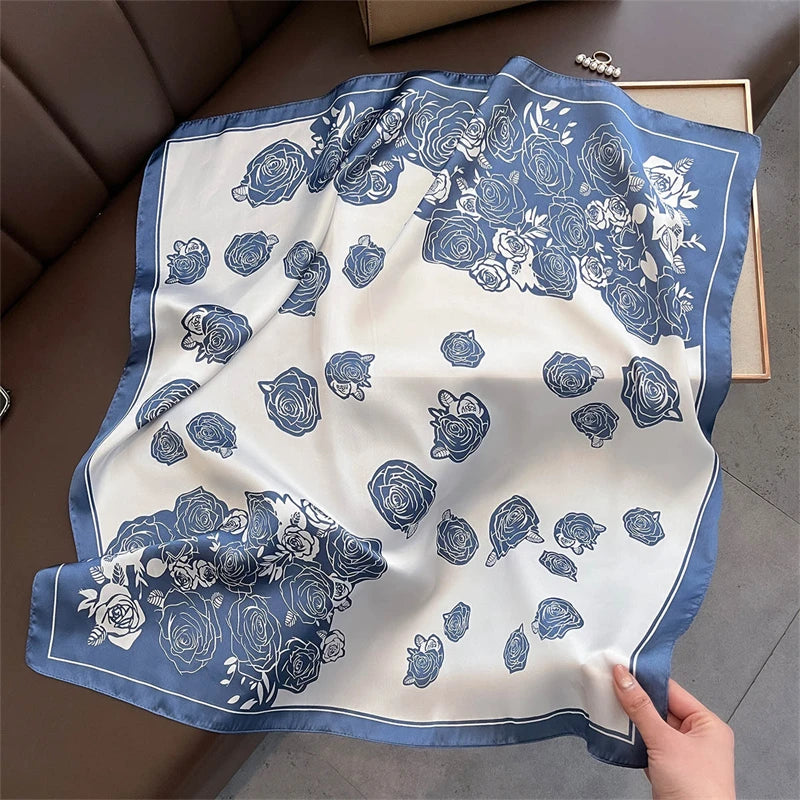 Satin Square Scarf Women Cute Cat Print Headscarf Neckerchief
