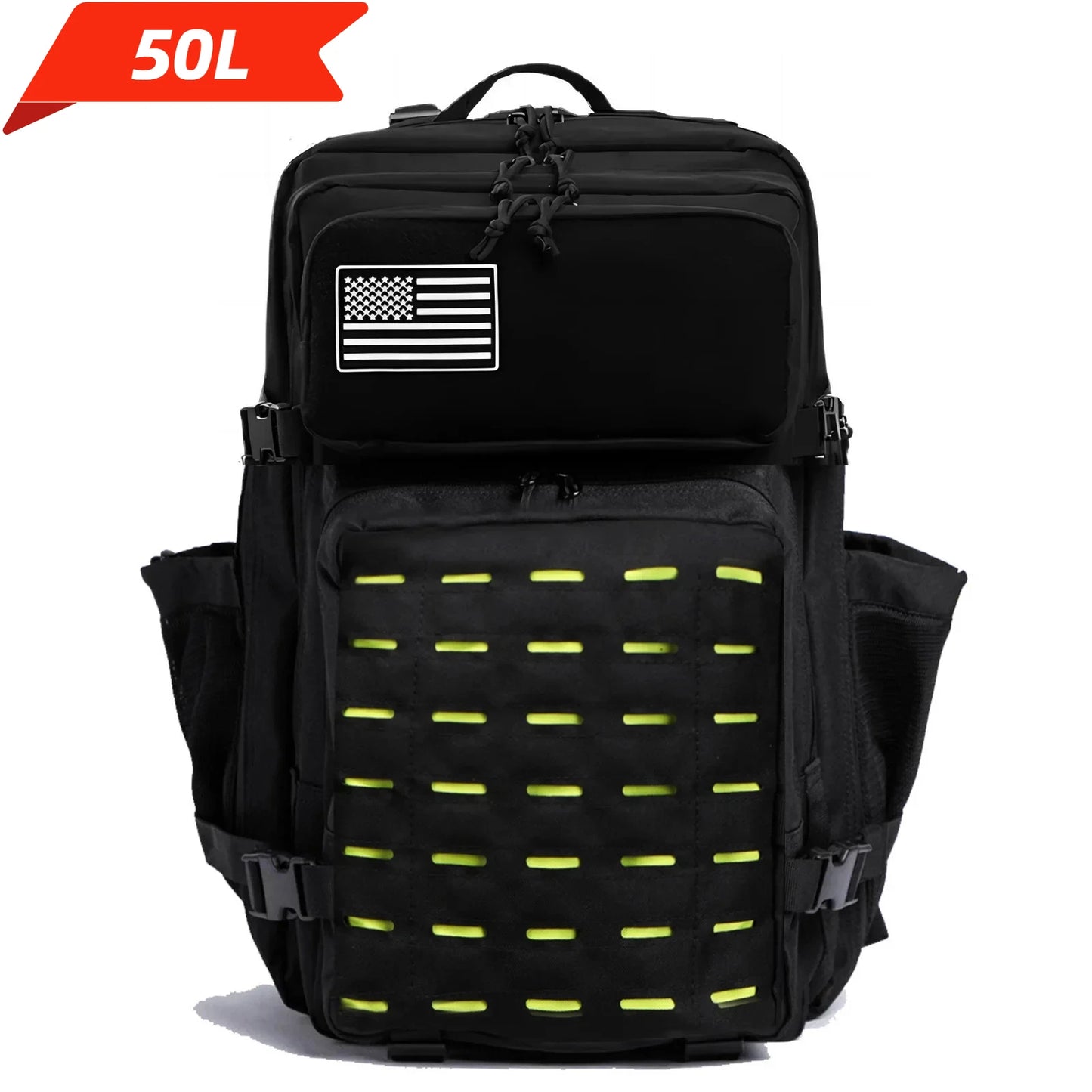 Tactical Backpack 25L/50L MOLLE Military Rucksack with 2 Bottle Holders for Hiking & Outdoor