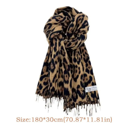 Leopard Print Pashmina Shawl Scarf – Warm Faux Cashmere Wrap