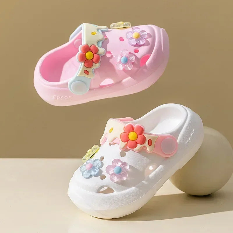 Kids Flower Clog Sandals – Anti-Slip Soft Sole Summer Shoes for Girls