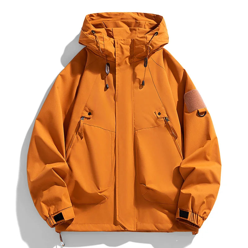 Men's Waterproof Hooded Windbreaker Jacket – Lightweight Cargo Coat