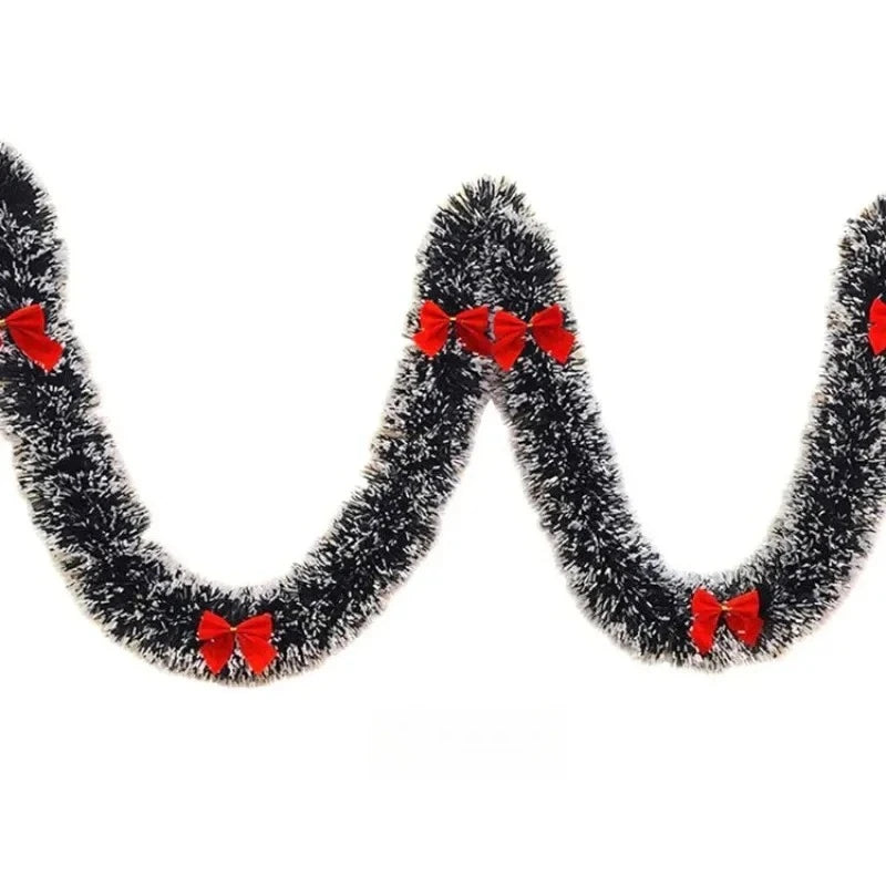 Christmas Tinsel Garland with Bows – 2M Festive Ribbon Decoration