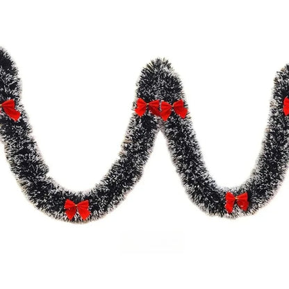 Christmas Tinsel Garland with Bows – 2M Festive Ribbon Decoration
