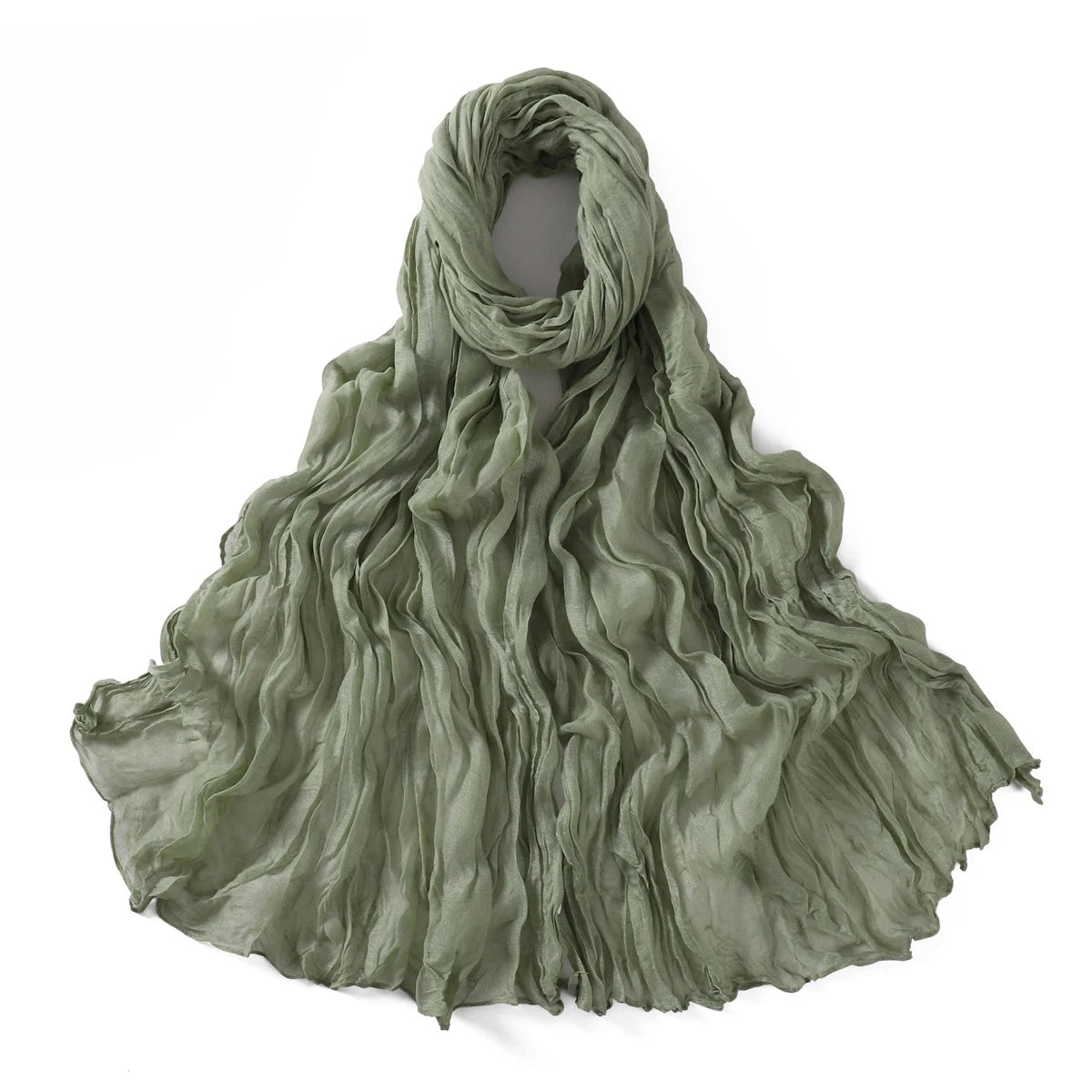 Women's Crinkle Cotton Voile Scarf – Lightweight Solid Color Shawl