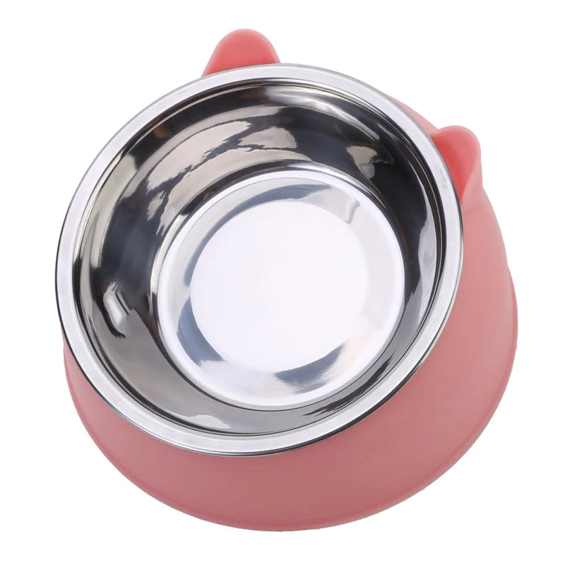 Tilted Stainless Steel Pet Feeding Bowl for Cats & Dogs