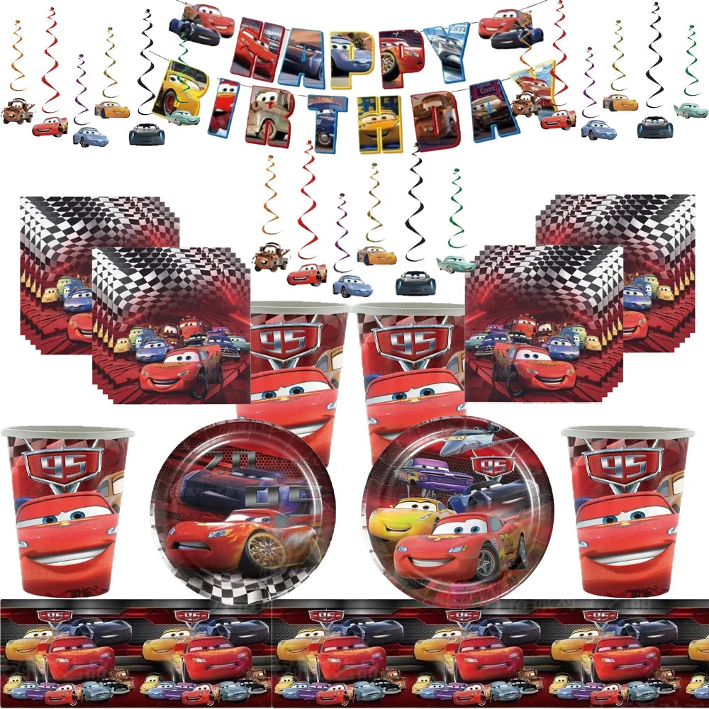 Red McQueen Racing Theme Party Tableware Set – Disposable Decorations